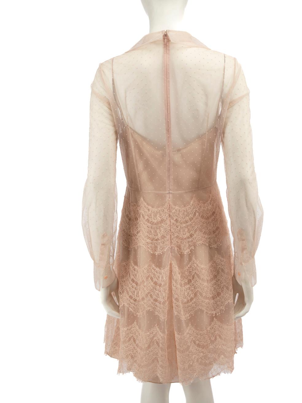 Beige Dior Pink Sheer Lace Polkadot Dress Size M For Sale