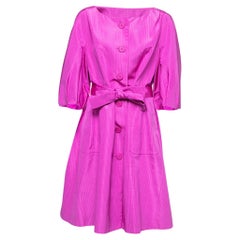 Dior Pink Silk Belted Coat Dress L
