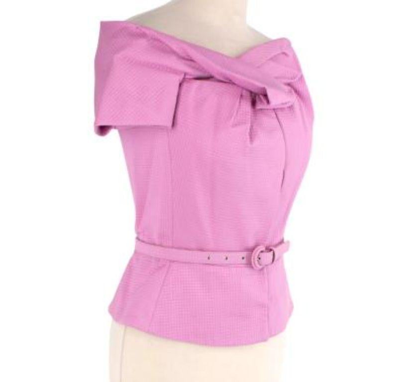 Dior pink waffle cotton off-shoulder bustier top

- 50's inspired, 'New Look' silhouette
- Off-shoulder shape, with twisted neckline, internal corset, and gentle peplum hem
- Fabric-covered snap fastenings down the front opening 
- Matching