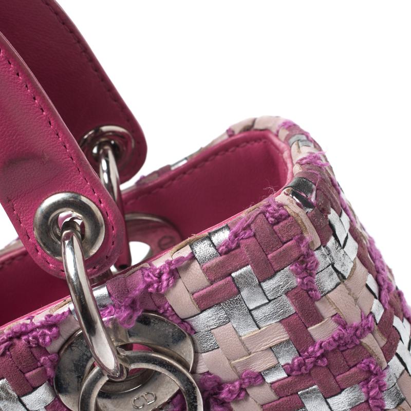 Dior Pink/Silver Tweed and Leather Medium Lady Dior Tote 9
