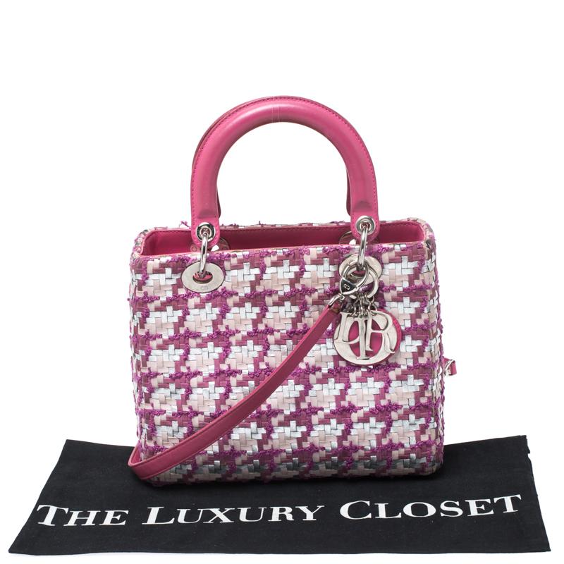 Dior Pink/Silver Tweed and Leather Medium Lady Dior Tote 14
