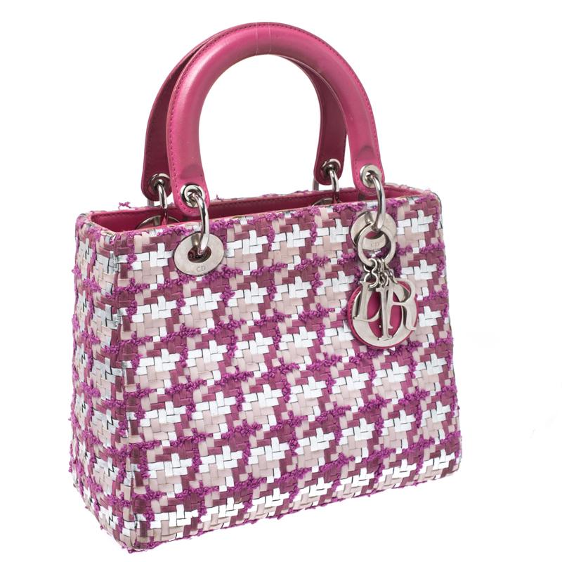 Dior Pink/Silver Tweed and Leather Medium Lady Dior Tote 3