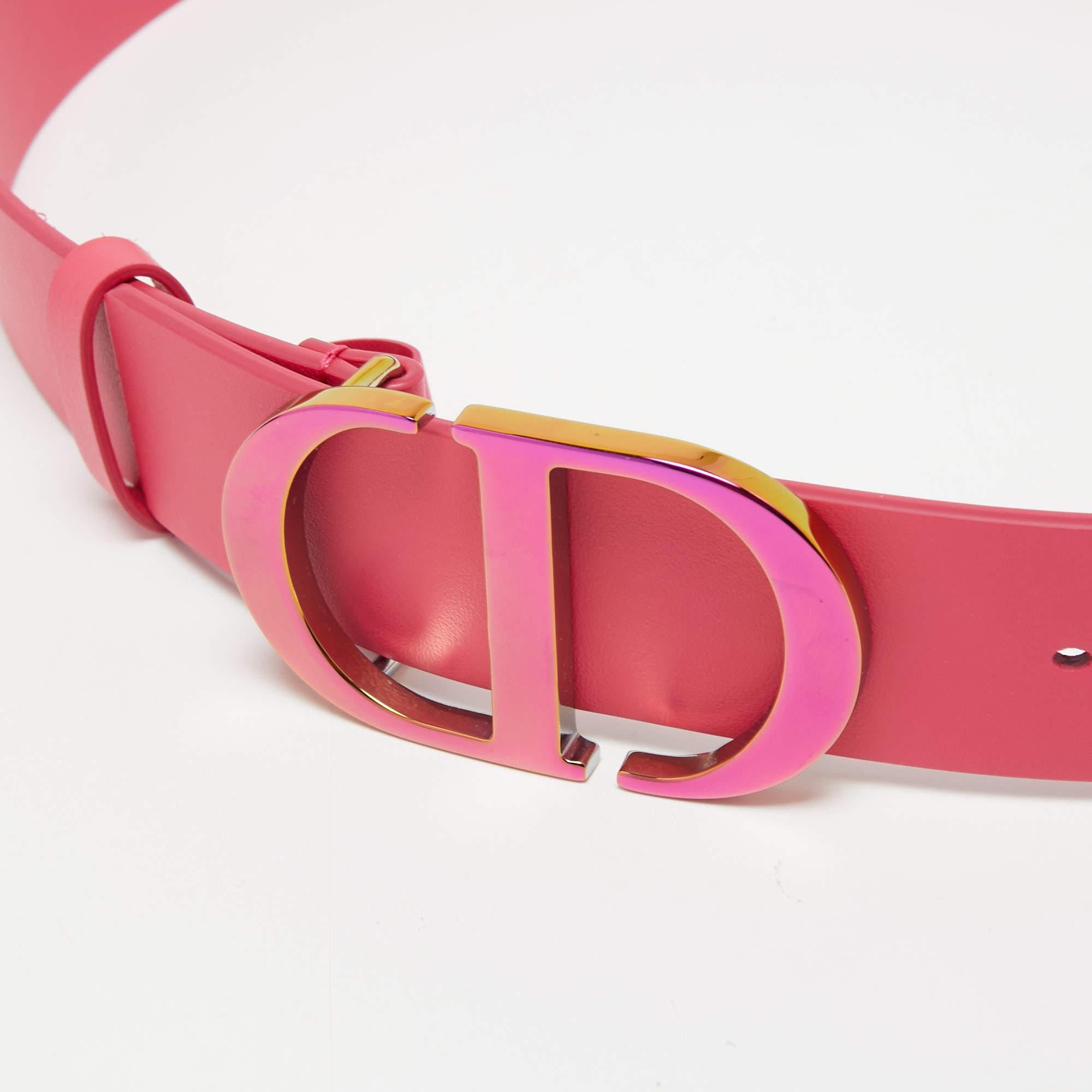 Dior Pink Smooth Leather CD Logo Waist Belt 75CM In New Condition In Dubai, Al Qouz 2