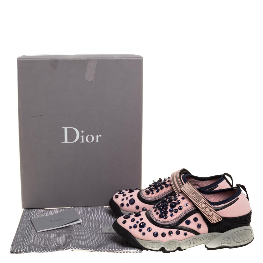 Dior Pink Stretch Fabric Fusion Embellished Low Top Sneakers Size 37.5 3