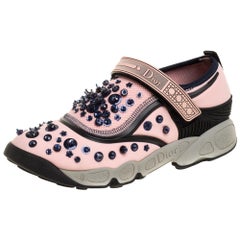 Dior Pink Stretch Fabric Fusion Embellished Low Top Sneakers Size 37.5