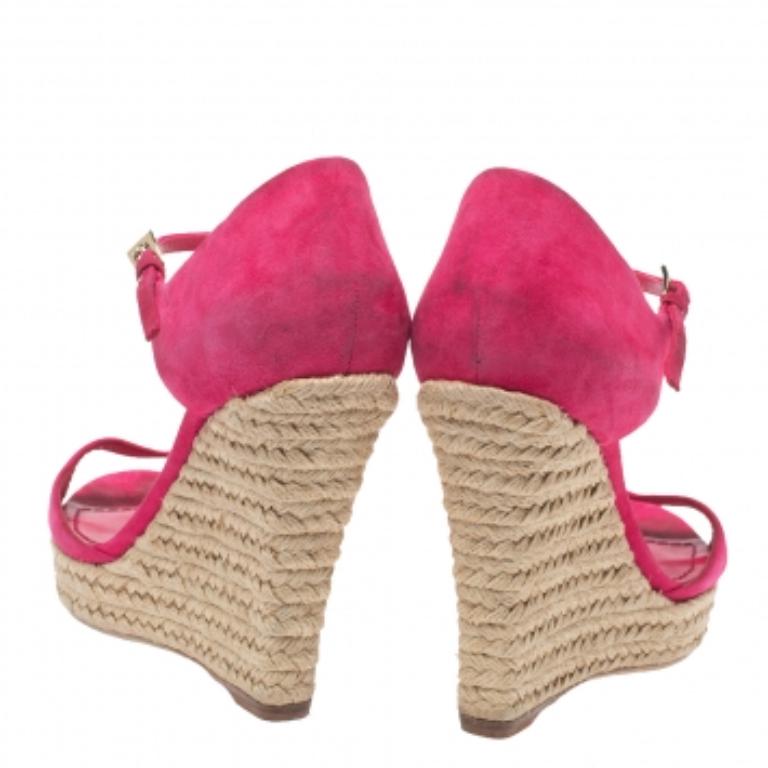 Women's Dior Pink Suede Optique Wedge Ankle Strap Sandals Size 39.5 For Sale