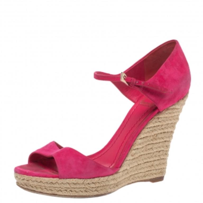 Dior Pink Suede Optique Wedge Ankle Strap Sandals Size 39.5 For Sale 1