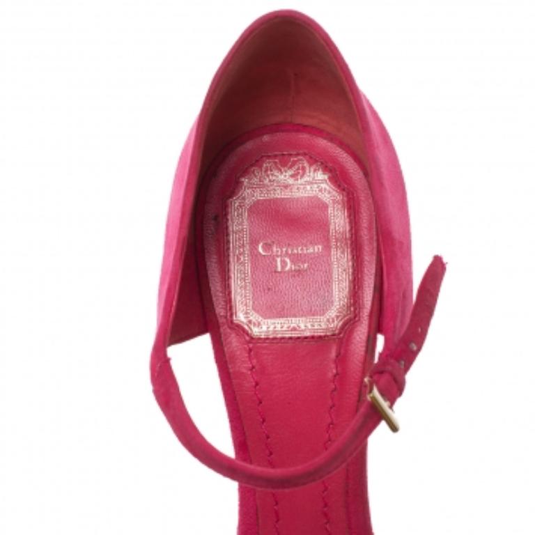 Dior Pink Suede Optique Wedge Ankle Strap Sandals Size 39.5 For Sale 2