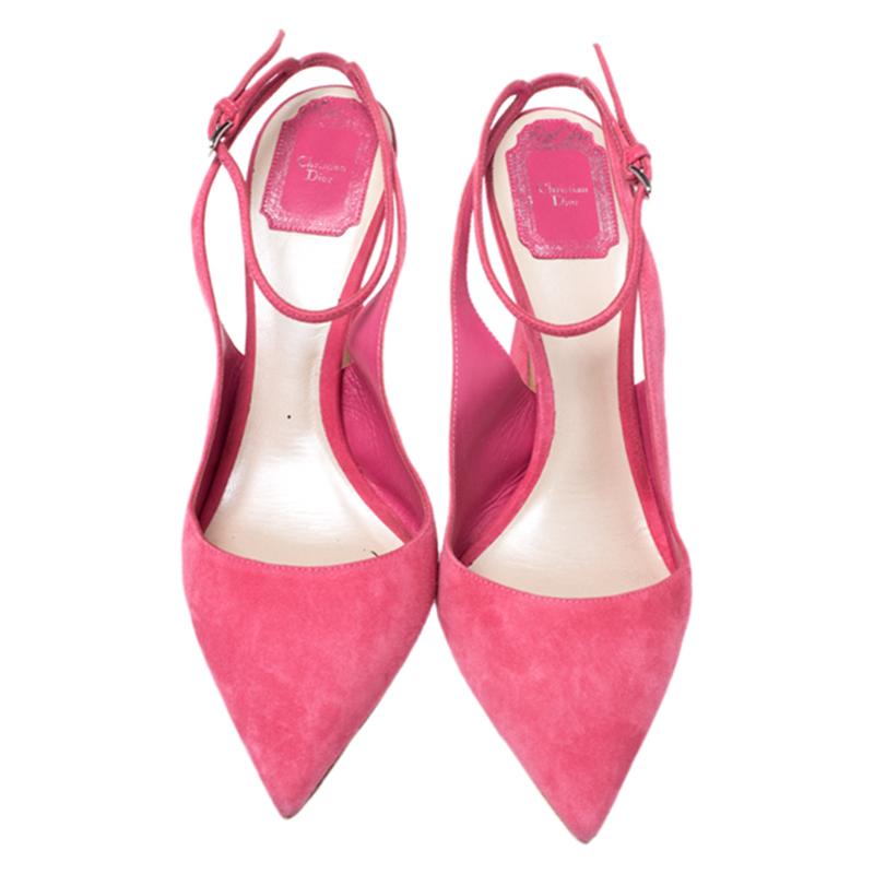Dior Pink Suede Pointed Toe Ankle Strap Sandals Size 40 In Good Condition In Dubai, Al Qouz 2