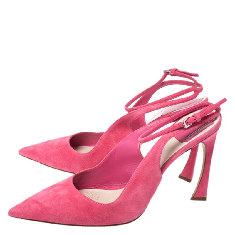 Women's Dior Pink Suede Pointed Toe Ankle Strap Sandals Size 40