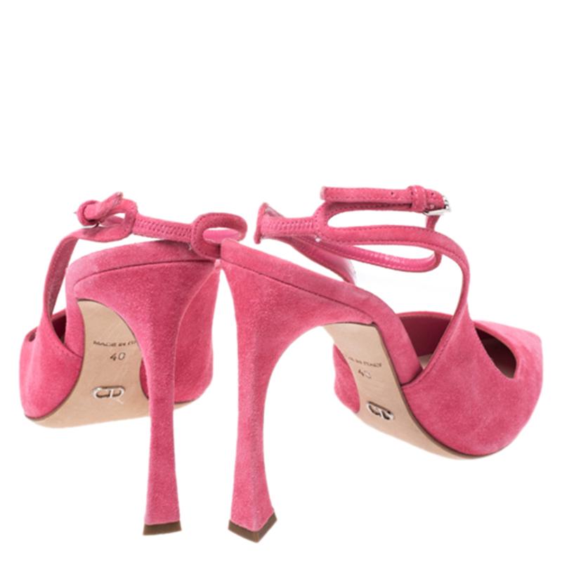 Dior Pink Suede Pointed Toe Ankle Strap Sandals Size 40 2