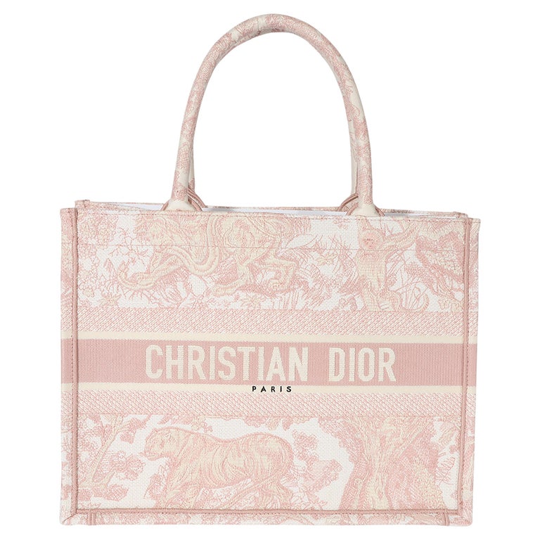 Dior Pink Toile De Jouy Embroidery Medium Book Tote For Sale at 1stDibs