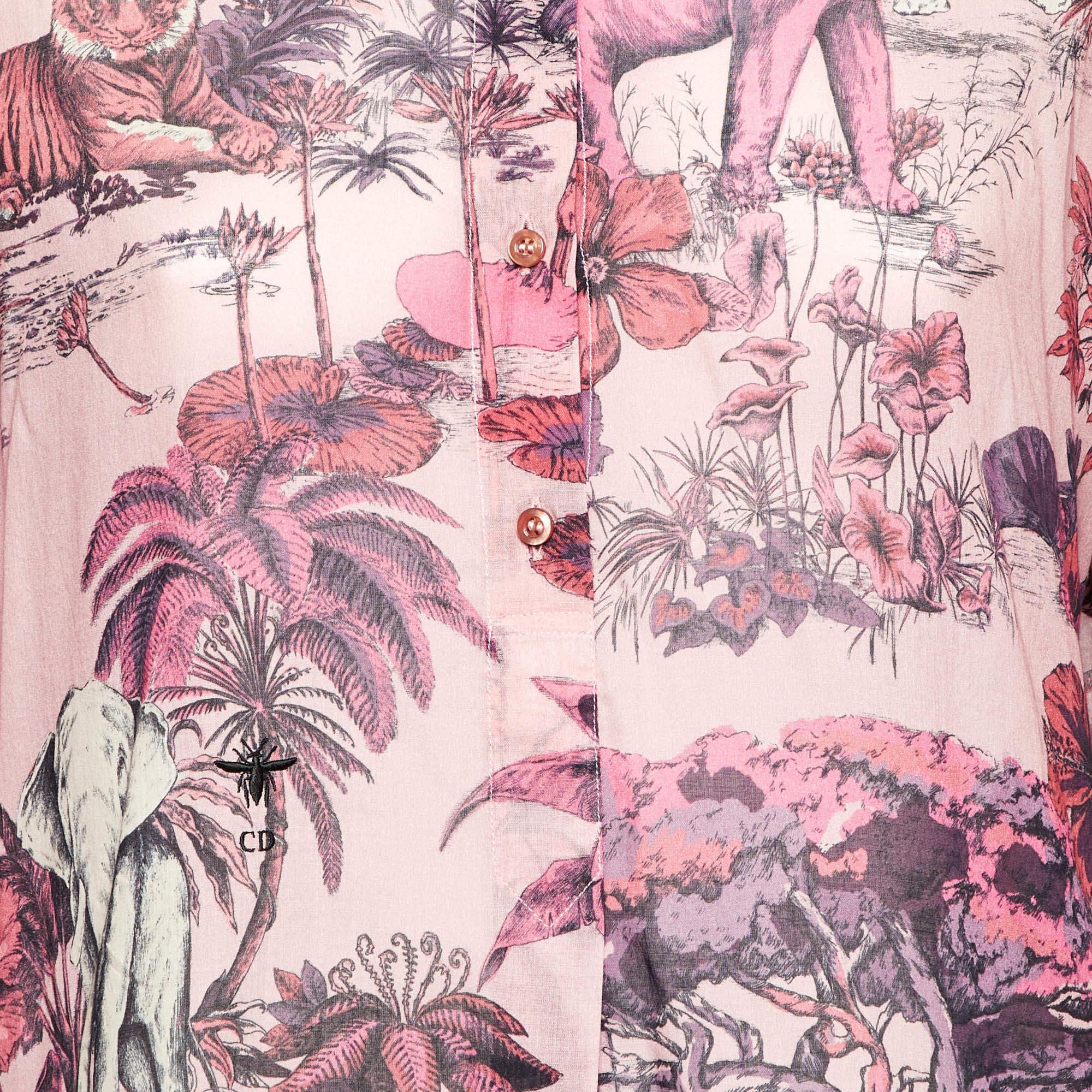 Beige Dior Pink Toile de Jouy Voyage Cotton Long Sleeve Blouse L