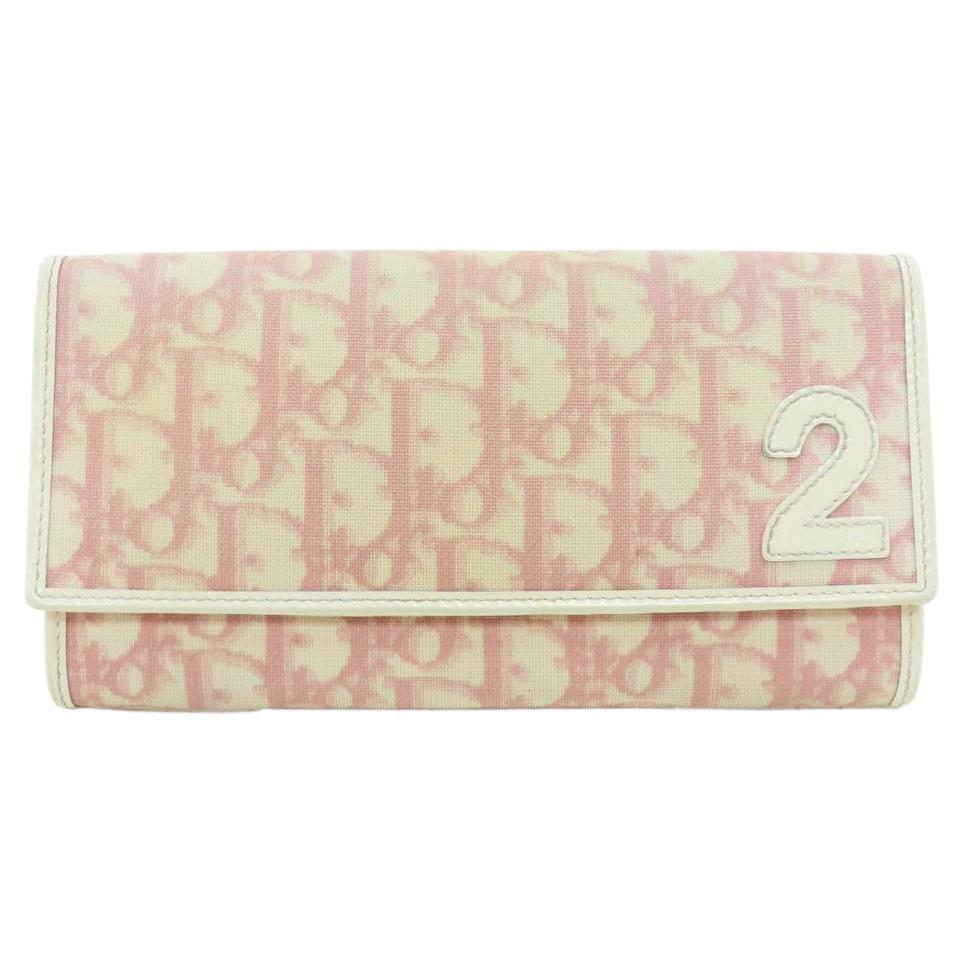 Dior Pink Trotter Oblique Girly Flap Wallet Long Clutch 859611 