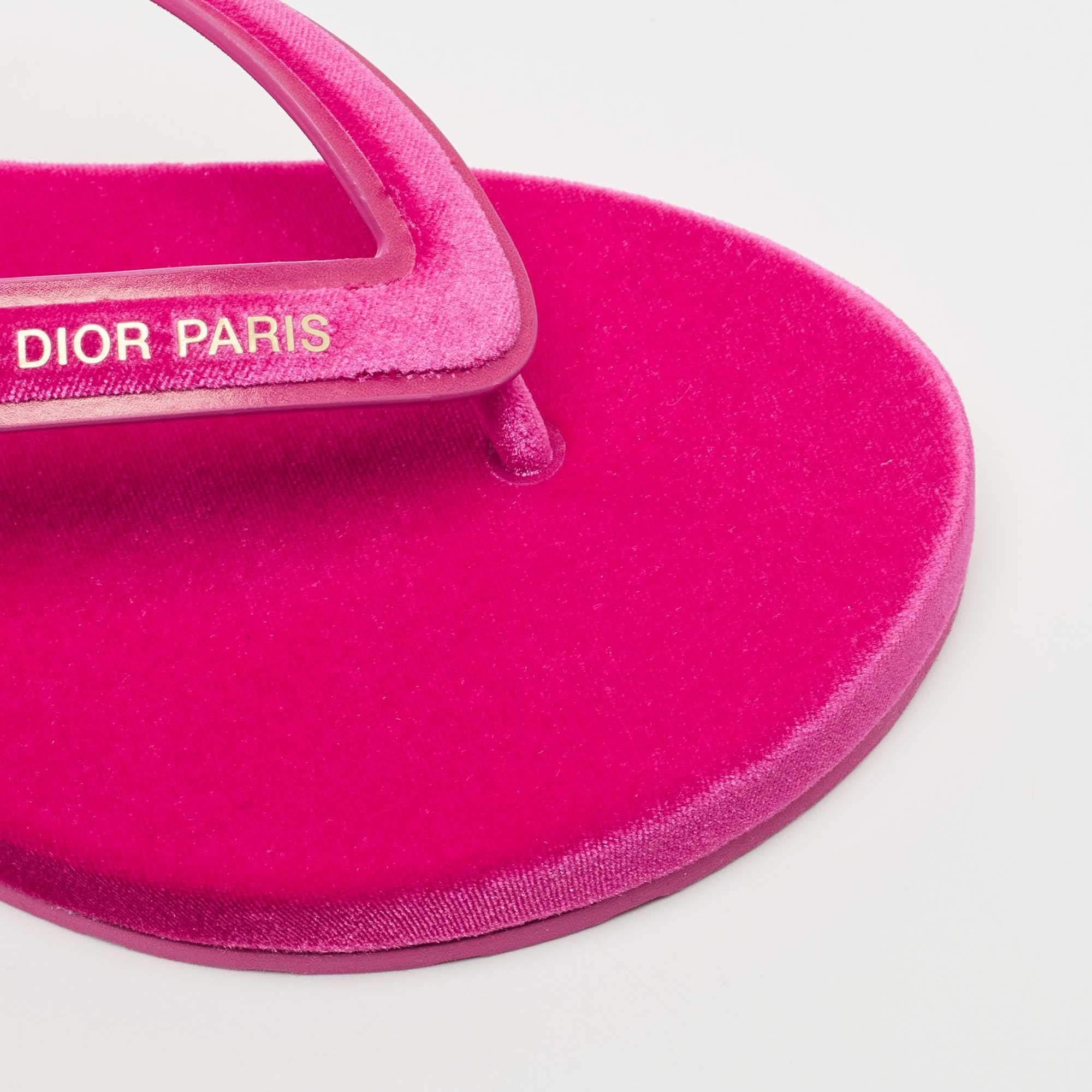 Dior Pink Velvet and Leather Diorsea Thong Flat Slides 1