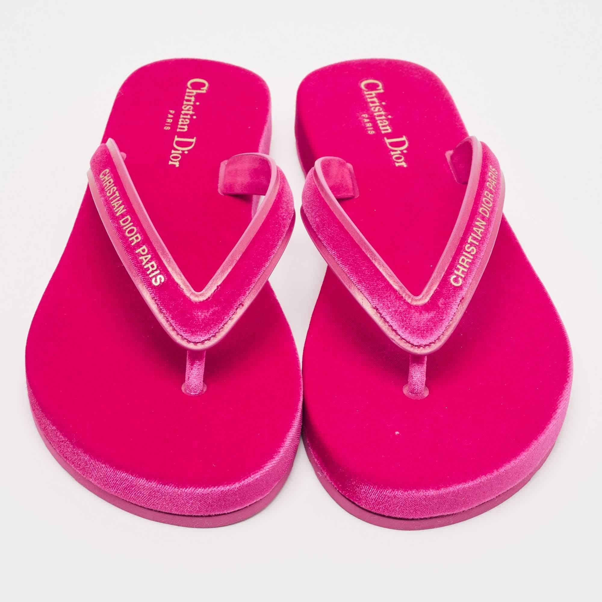 Dior Pink Velvet and Leather Diorsea Thong Flat Slides 3