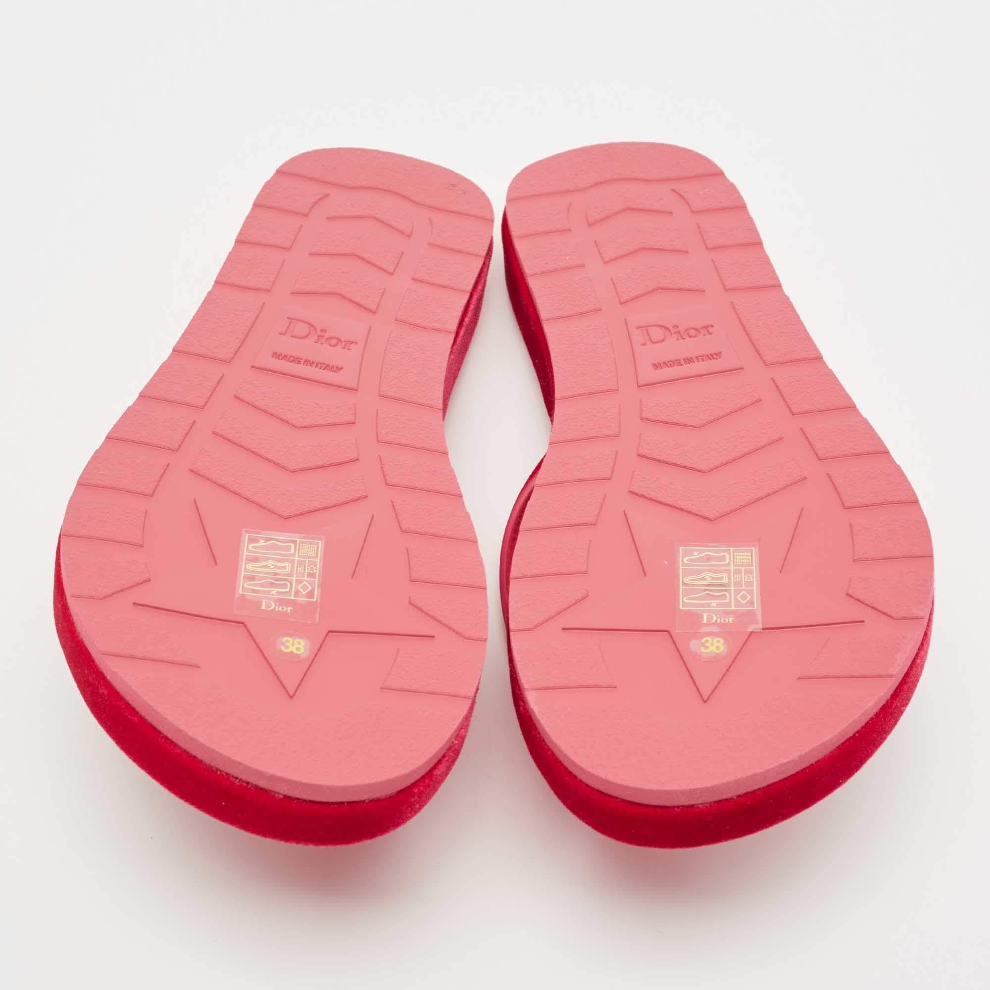 Dior Pink Velvet and Leather Diorsea Thong Flat Slides 4