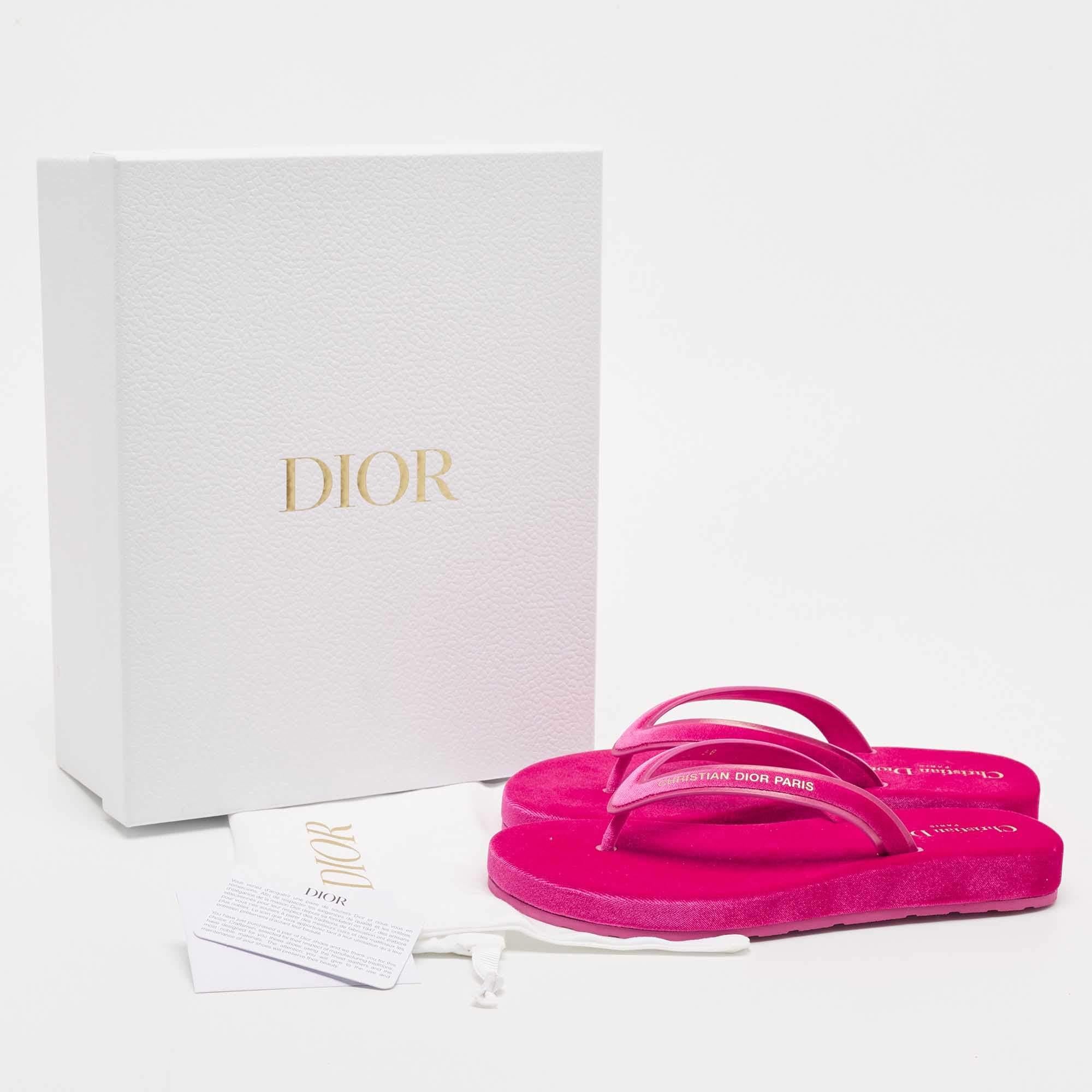 Dior Pink Velvet and Leather Diorsea Thong Flat Slides 5