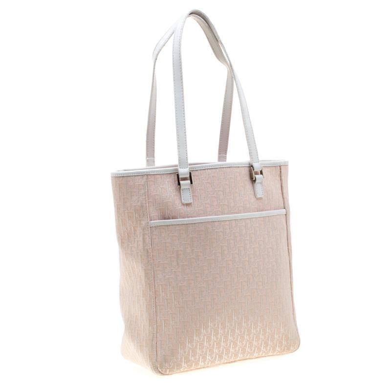 Beige Dior Pink/White Diorissimo Canvas and Leather Tote