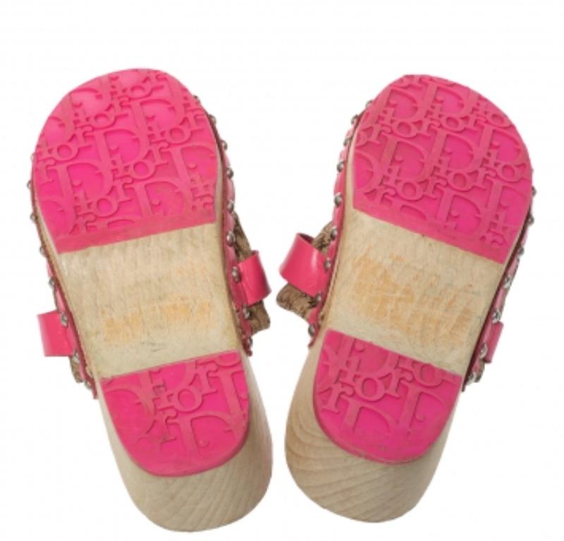 Dior Pink/White Diorissimo Canvas And Leather Trim Clog Mules Size 34 For Sale 2