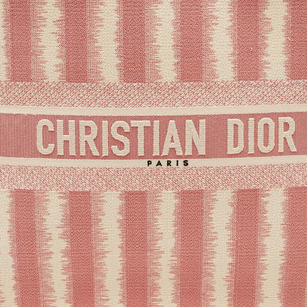 Dior Pink/White Embroidered Canvas D-Stripe Book Tote 9