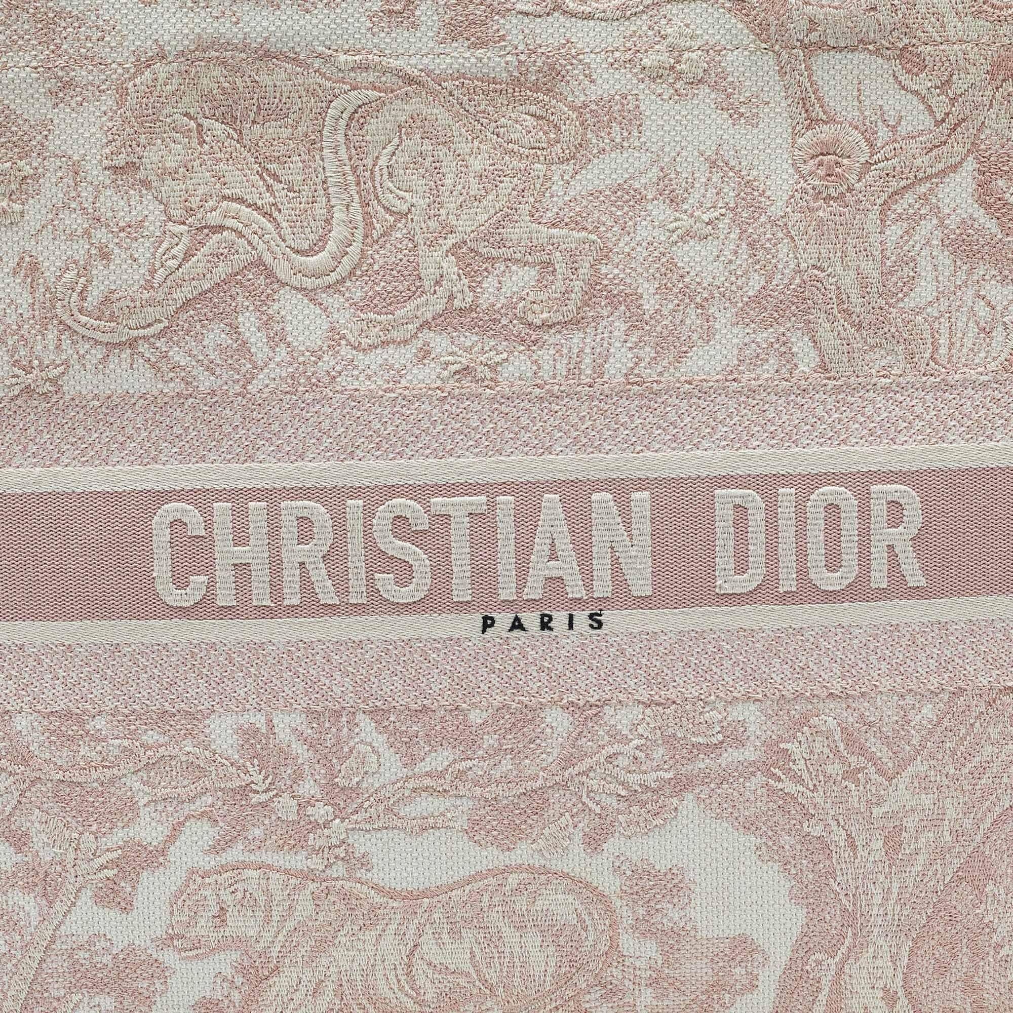 Dior Pink/White Embroidered Canvas Large Toile de Jouy Book Tote 6