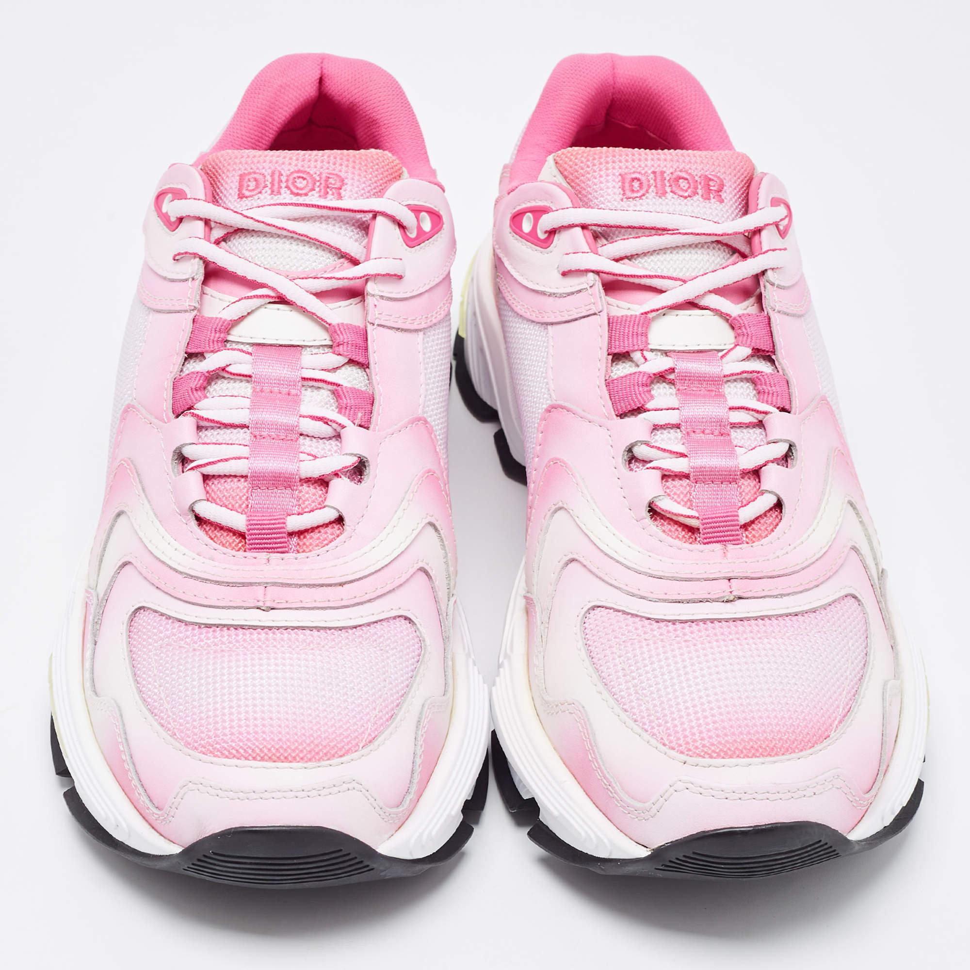 Dior Pink/White Mesh and Leather CD1 Gradient Sneakers Size 41 In New Condition For Sale In Dubai, Al Qouz 2