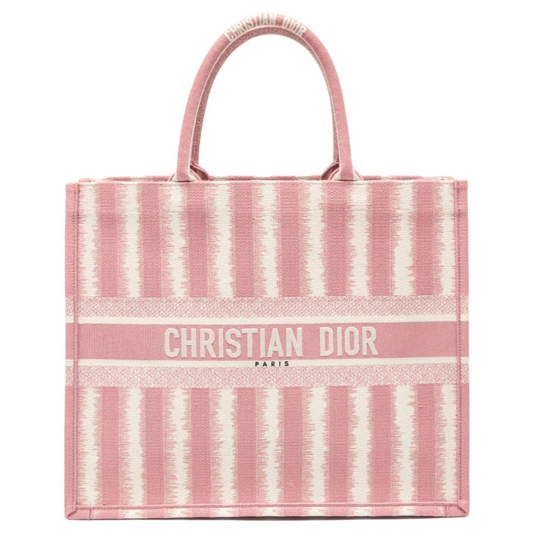 Dior Pink/White Oblique Embroidery Canvas D-Stripe Book Tote For Sale ...