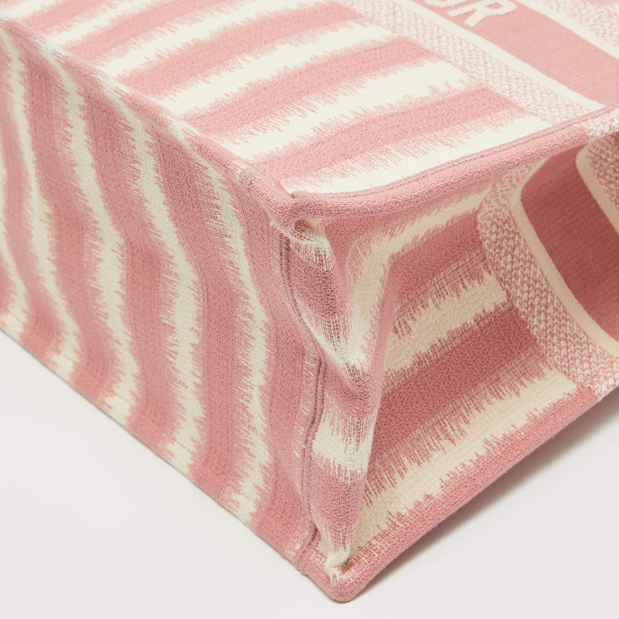 Dior Pink/White Stripe Embroidered Canvas Large Book Tote 1