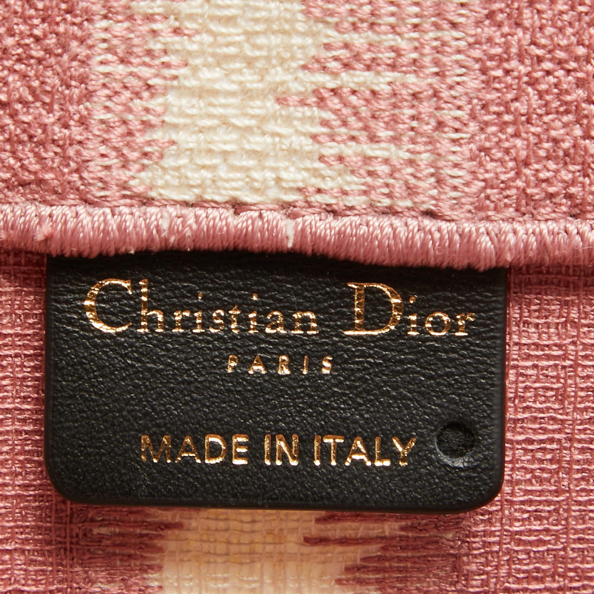 Dior Pink/White Stripe Embroidered Canvas Large Book Tote 3