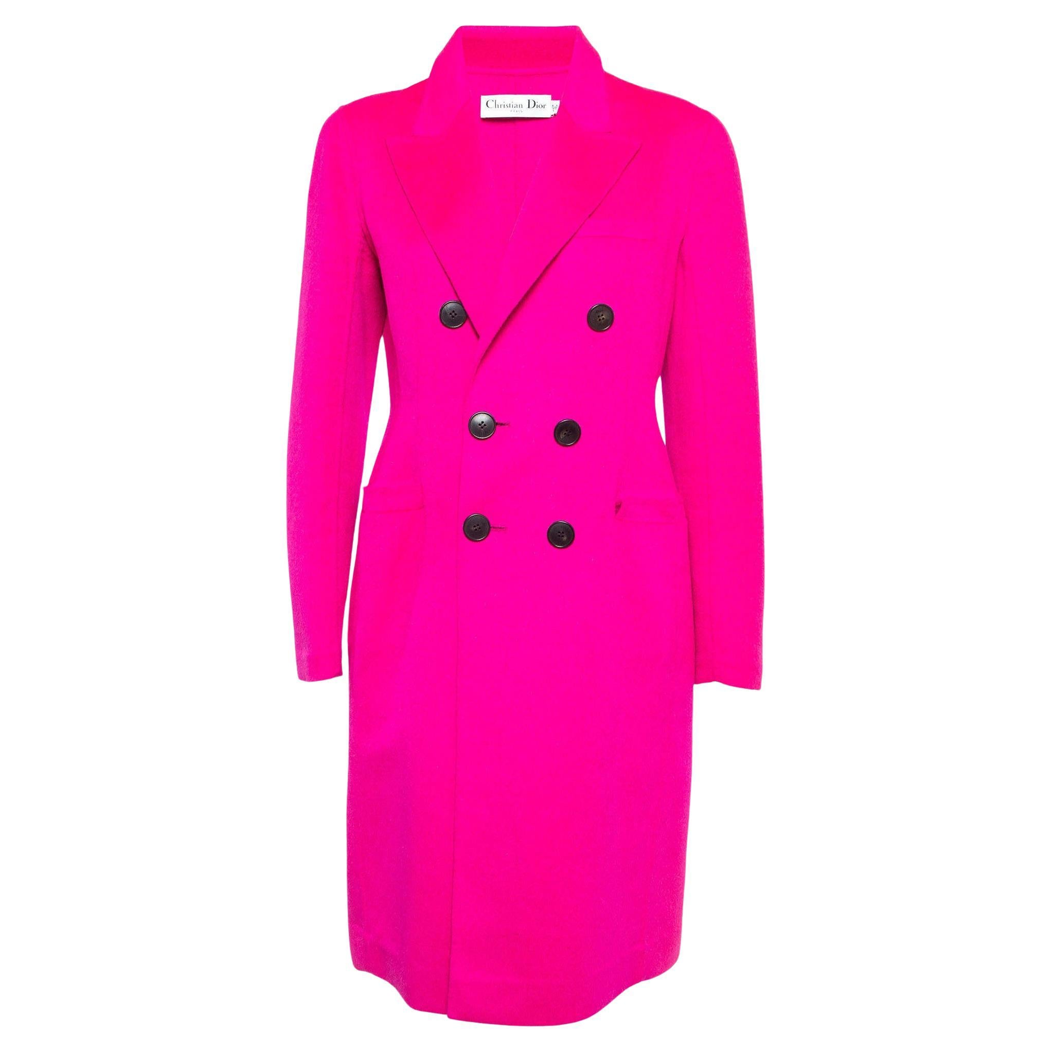 Dior Pink Wool Blend Double Breasted Mid Length Coat M