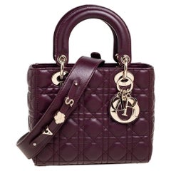 Dior Plum Cannage Leather Small Lady Dior Tote