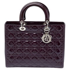 Dior Plum Cannage Patent Leather Large Lady Dior Tote