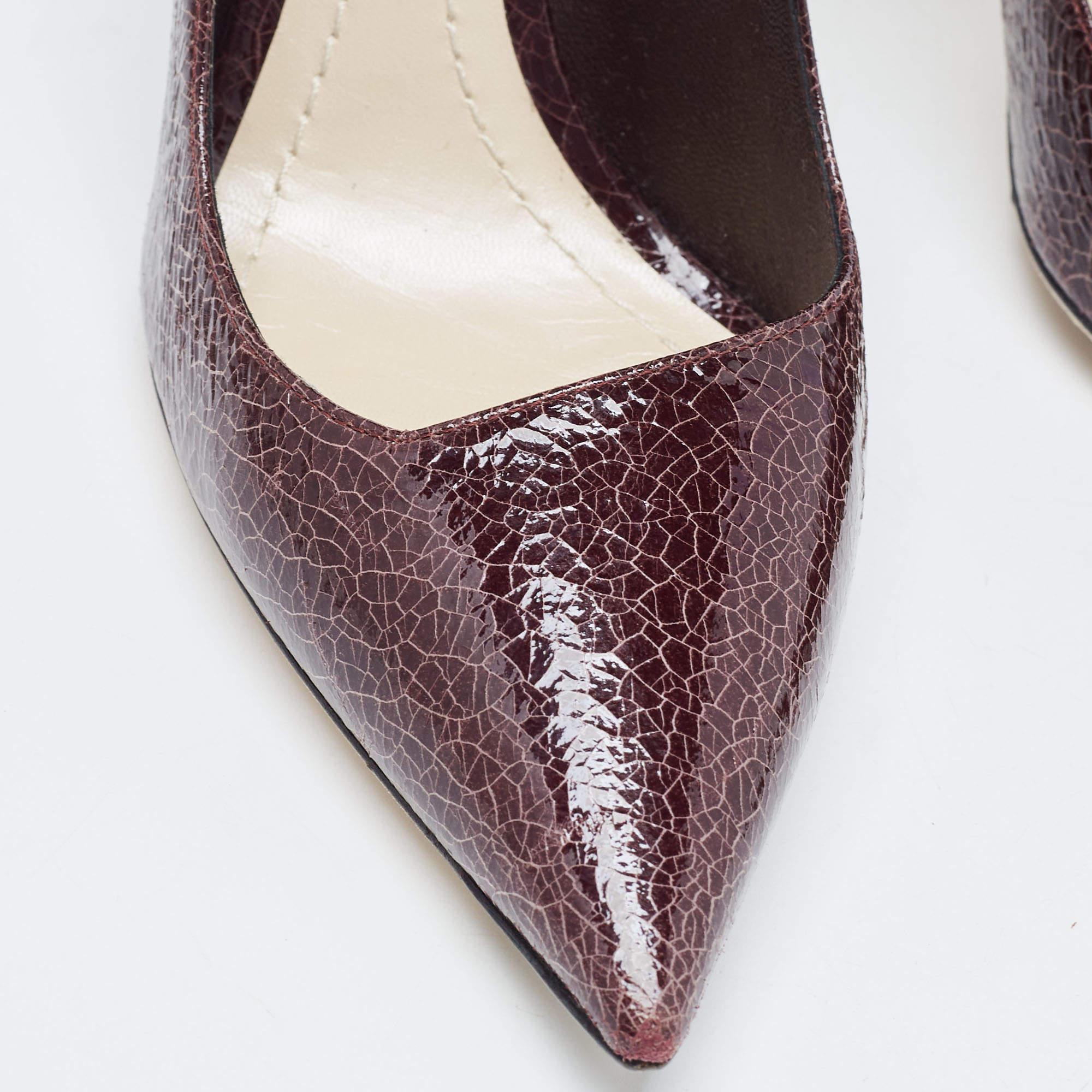 Dior Plum Crackled Patent Leather Curve Heel Pumps Size 37.5 For Sale 2