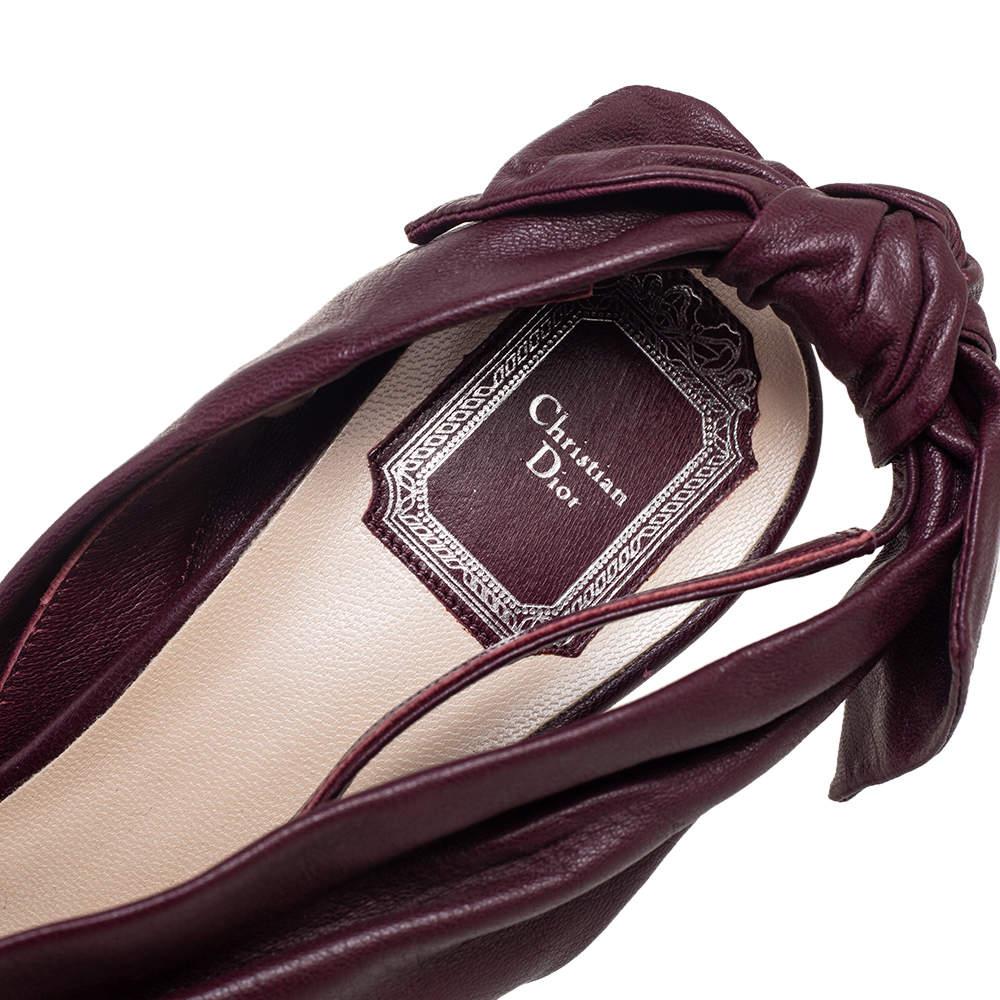 Dior Plum Pleated Leather Peep-Toe D'orsay Bow Slingback Sandals Size 40.5 For Sale 1