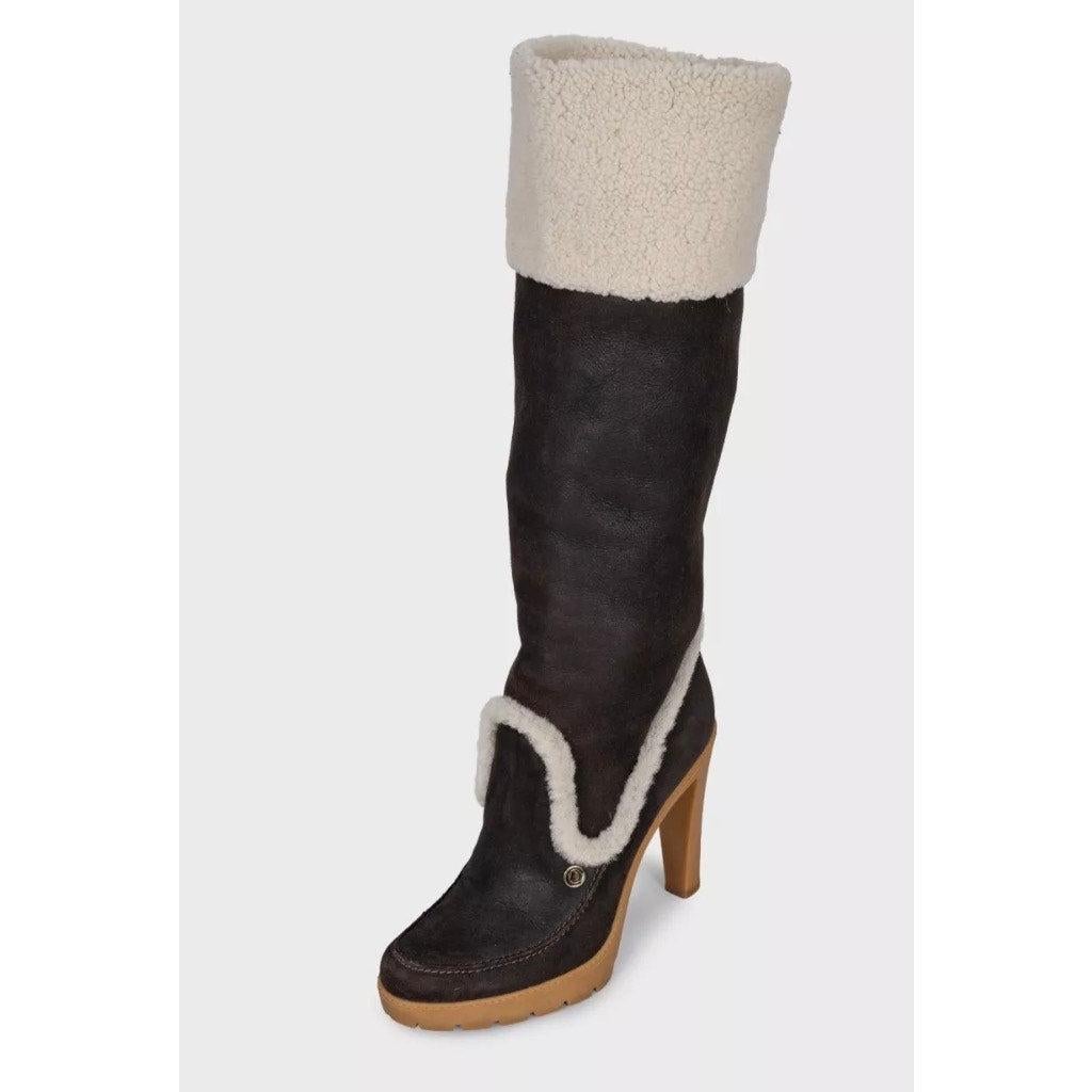 Dior Polaire Schokolade Wildleder Shearling Stiefel - Größe 40 (Schwarz) im Angebot