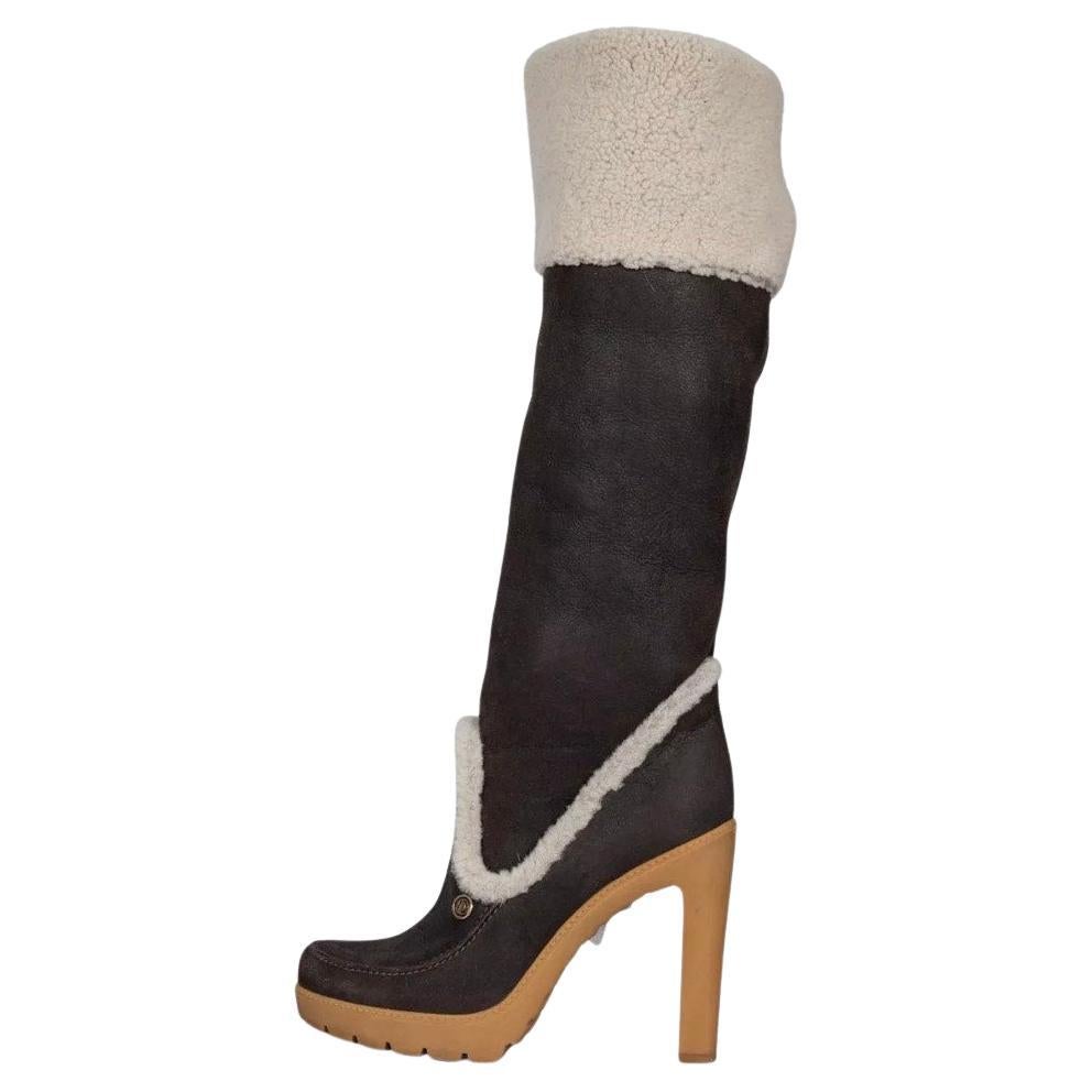 Dior Polaire Chocolate Suede Shearling Boots - Size 40