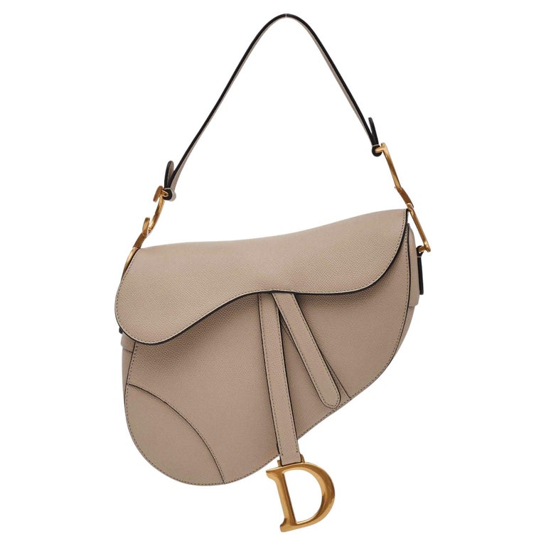 Dior Powder Beige Grained Calfskin Saddle Bag Small For Sale at 1stDibs