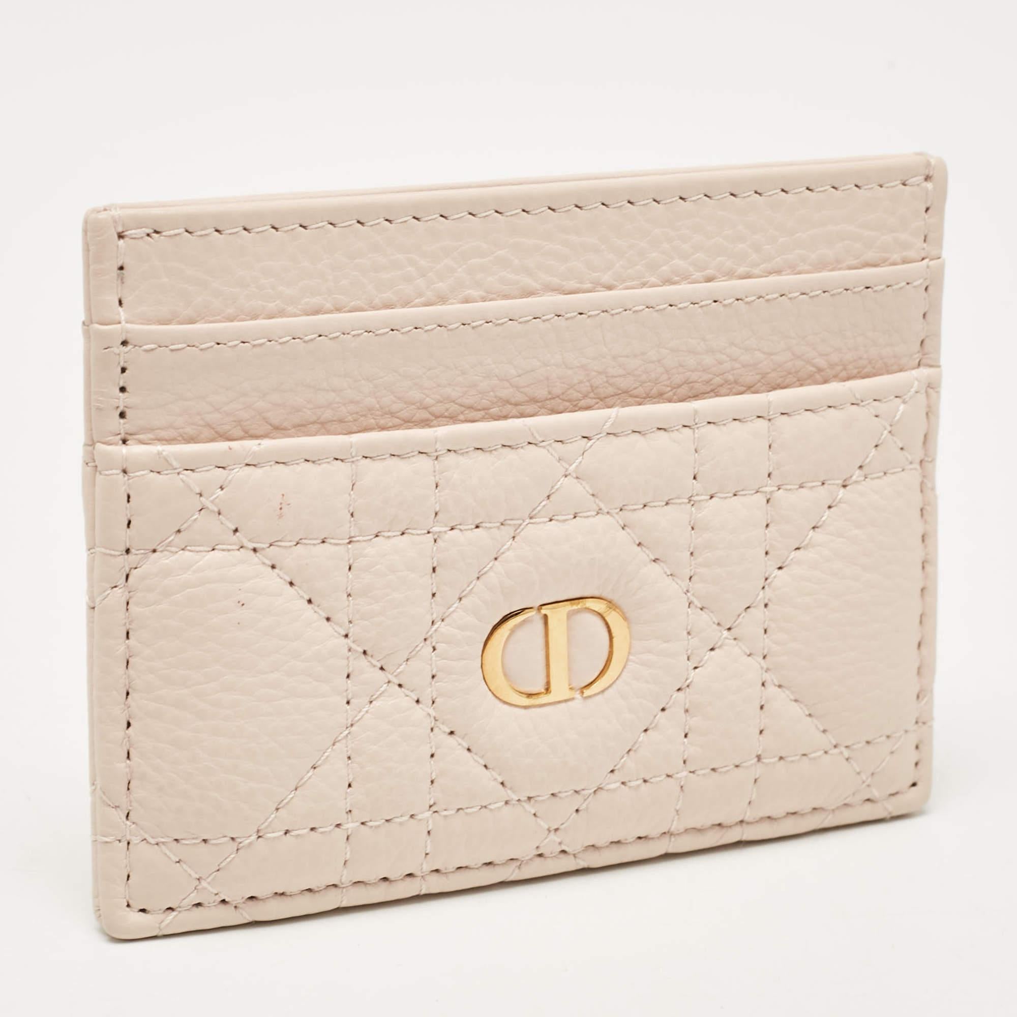 Beige Dior Powder Pink Cannage Leather Caro Freesia Card Holder