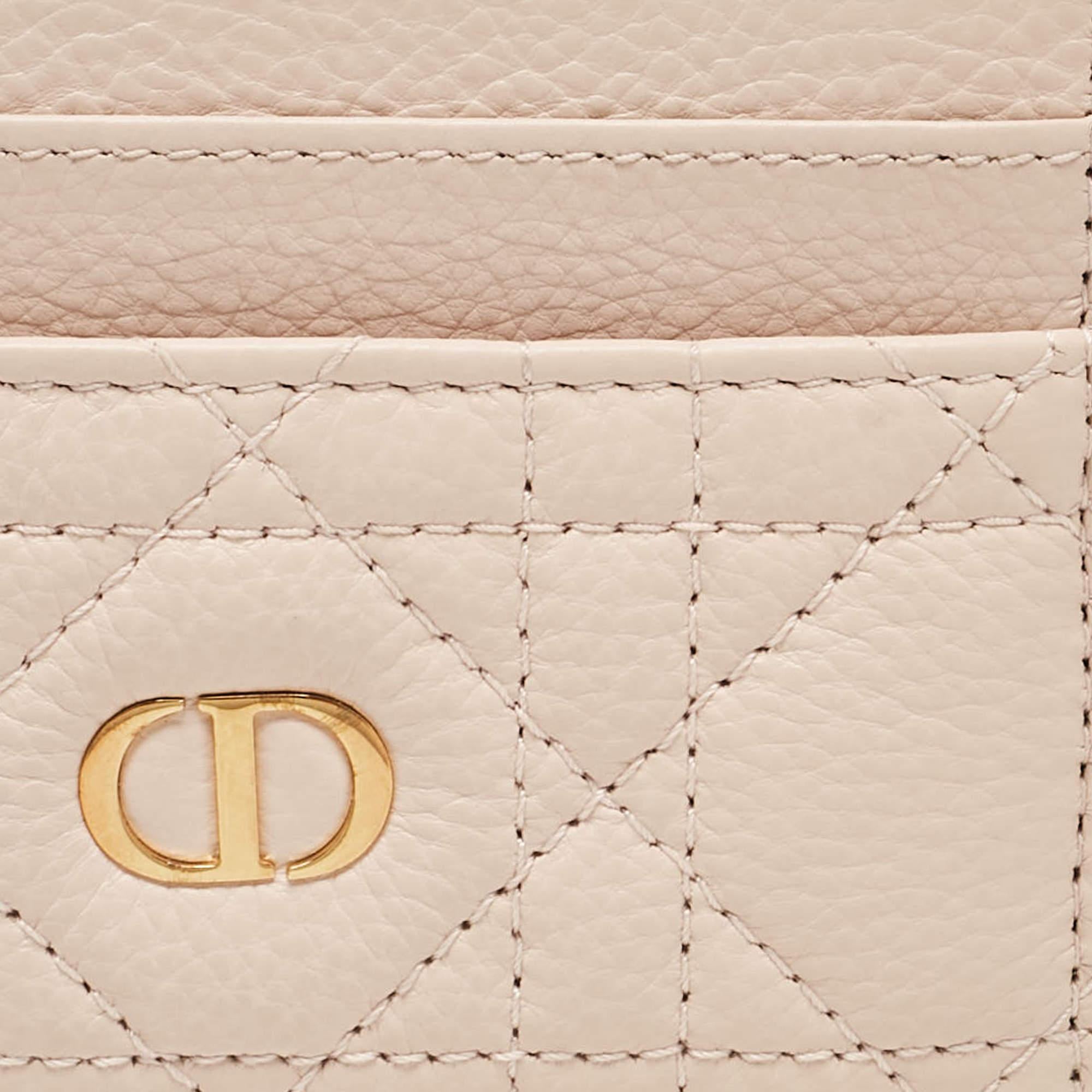 Women's Dior Powder Pink Cannage Leather Caro Freesia Card Holder
