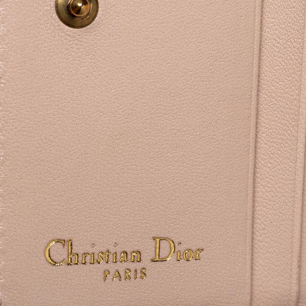 Dior Powder Pink Cannage Leather Dioraddict French Wallet In Good Condition In Dubai, Al Qouz 2