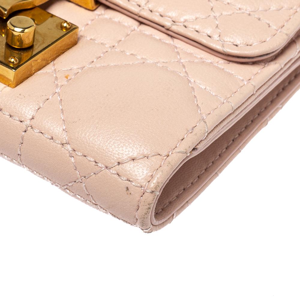 Dior Powder Pink Cannage Leather Dioraddict French Wallet 1