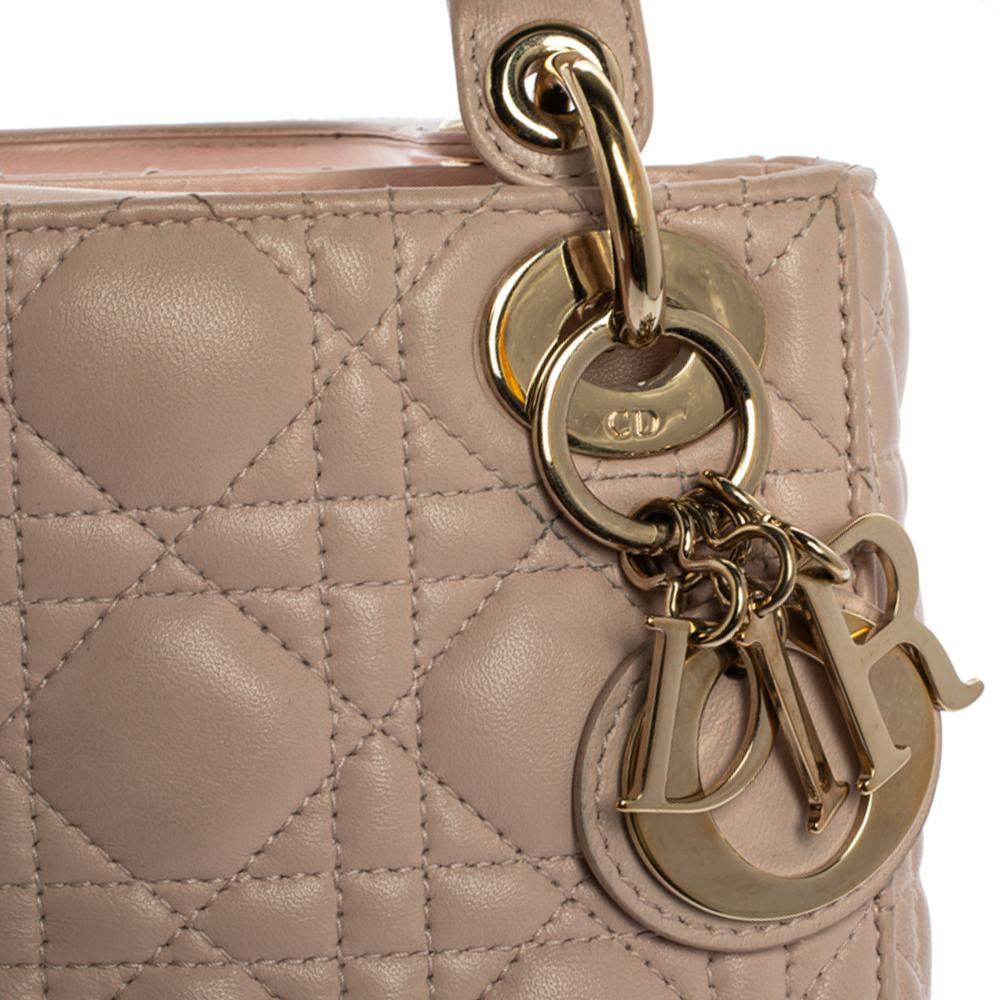 Women's Dior Powder Pink Cannage Leather Mini Lady Dior Tote