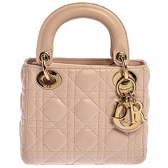 Dior Pink Powder Cannage Cuir Mini Lady Dior Tote