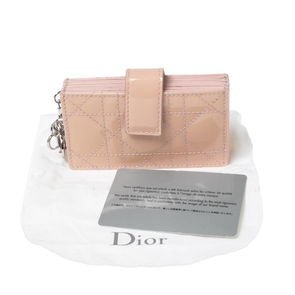 Dior Powder Pink Cannage Patent Leather Lady Dior 5 Gusset Card Holder 4