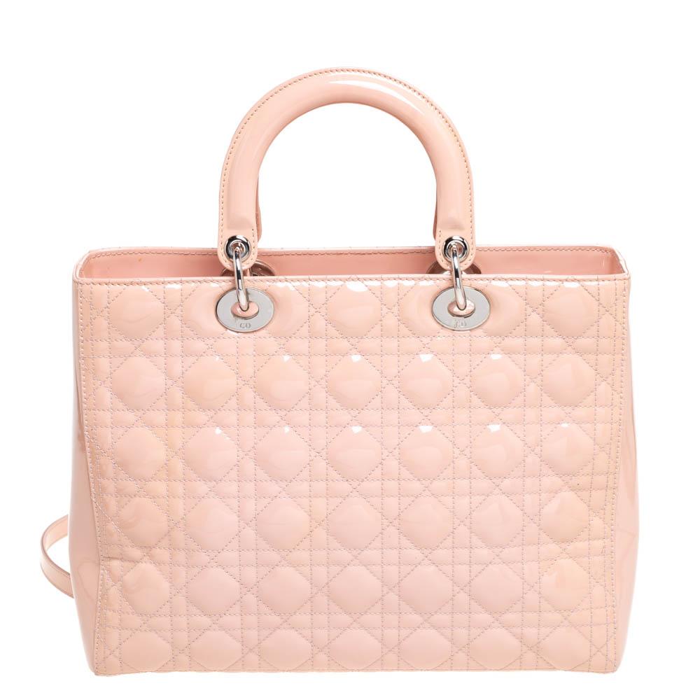 Dior Powder Pink Cannage Patent Leather Large Lady Dior Tote 3