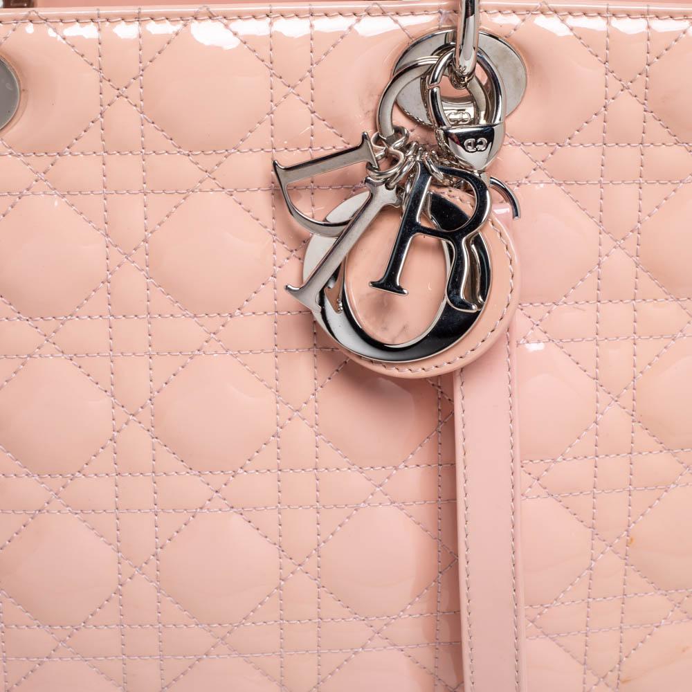 Dior Powder Pink Cannage Patent Leather Large Lady Dior Tote 4