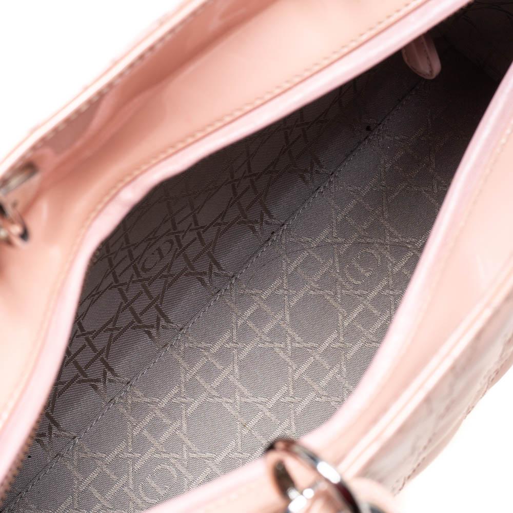Orange Dior Powder Pink Cannage Patent Leather Large Lady Dior Tote