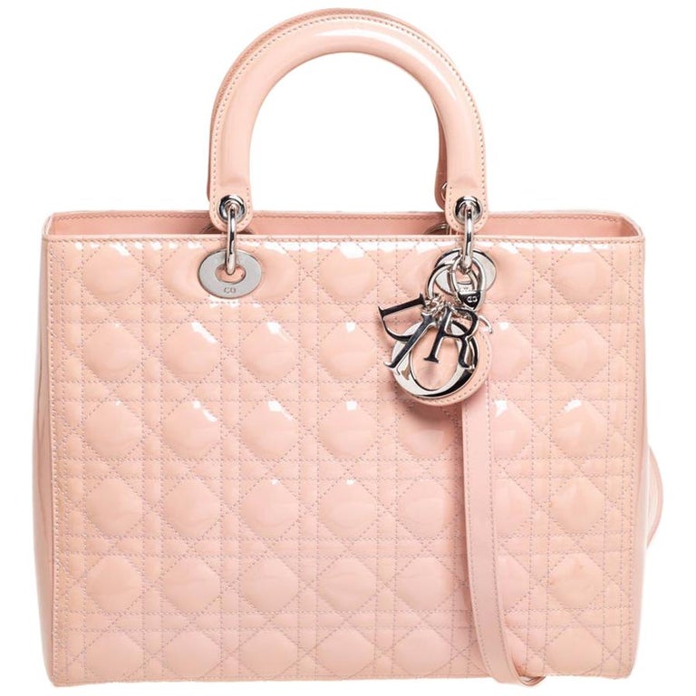 Dior Powder Pink Cannage Patent Leather Large Lady Dior Tote at 1stDibs ...
