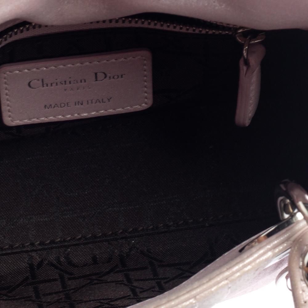 Dior Powder Pink Shimmering Leather Mini Chain Lady Dior Tote 8